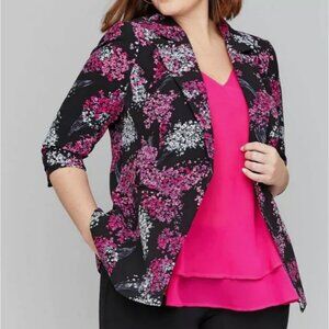 NEW Lane Bryant The Bryant Blazer Black One Button Floral Jacket Plus Size 18